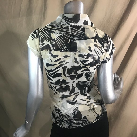 M.K.M Designs Women's Small Y2K Semi Sheer Crop Belly Relieving Blouse V Neck To - Picture 7 of 15